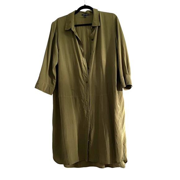 Women's Eileen Fisher Green Silk Button Front Shirt Dress Olive-Quiet  Luxury-M - mordernwear.com